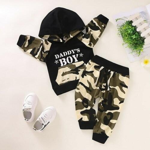 Spring Children Clothes Baby Boy Camouflage Letter Long Sleeve Hoodie Sweatshirt Tops Pants Outfits Set Roupas Infantil Menino