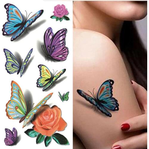 Amazing 3D Temporary Tattoos for Women Body Art Tattoo Butterfly Flower Tatoo Flash Waterproof Home Decorate Wall Sticker