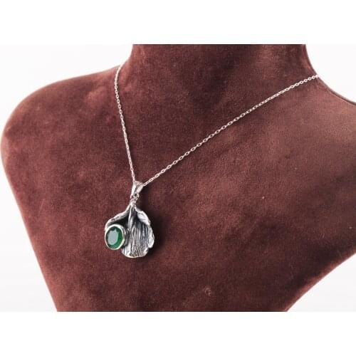 UM US JEWELRY Emerald Cubic Zirconia 925 Sterling Silver Necklace