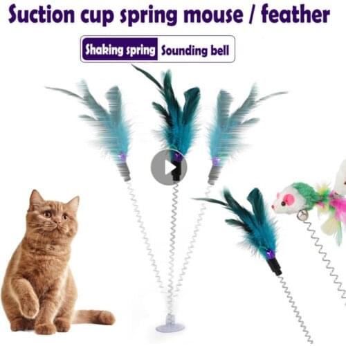 Spring Pet Toy Suction Cup Cat Stick Color Mouse Feather Bottom Suction Cup Pet Cat Toy Tumbler Gnawing Cat Supplies Feather Toy