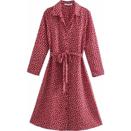 Vintage Shirt Collar Long Sleeve Midi Shirt Dresses DLQZ496