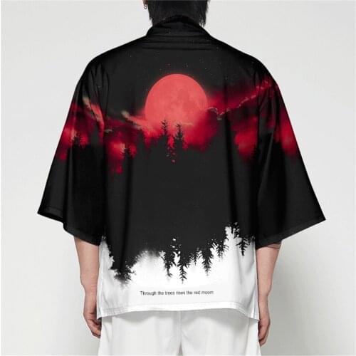 Harajuku Japanese Moon Kimono Cardigan Men Samurai Costume Clothes Kimono Jacket Women Mens Forest Kimono Shirt Streetwear