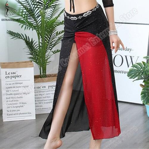 New Sexy Women Belly Dance Skirts Long Clothing Oriental Dance Skirt Bellydance Stage Performance Skirt Costume 3 Colour