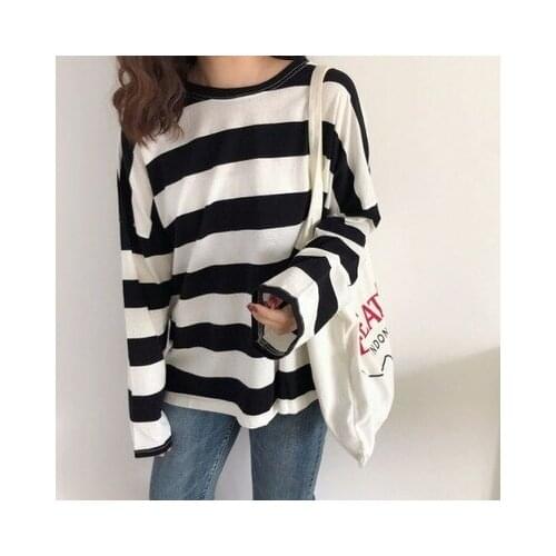Women Long Sleeve T-shirt Korean Style Wild Striped Bottoming Shirt