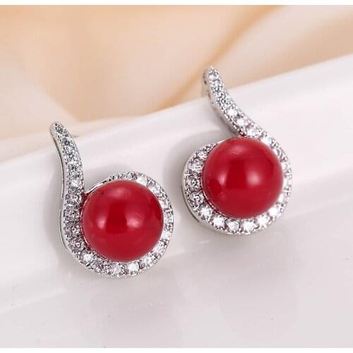 DE353 Fashion Street Snap Elegant Delicacy Imitation Pearl Point like Zircon Earring Gift Party Banquet WOMENS Jewelry Earrings