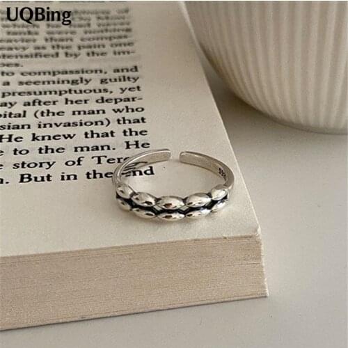 Vintage Double Rice Shape Finger Rings For Women 925 Sterling Silver Jewelry Gifts