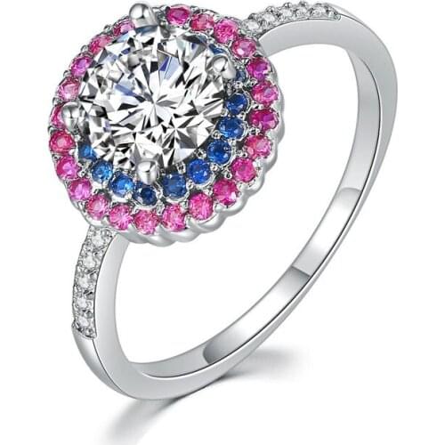 925 STERLING SILVER COLOR RING ROUND AMETHYST AAA ZIRCON DIAMOND RING FOR WOMEN WEDDING ENGAGEMENT RING TOPAZ GEMSTONE JEWELRY