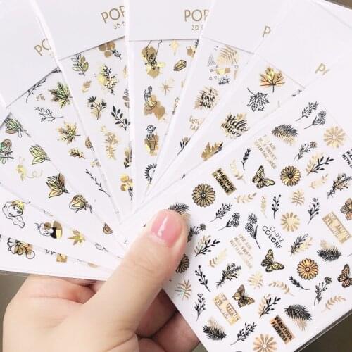 1PCS Maple leaf Autumn Nail Decal Stickers Adhesive Fall Leaf /Abstract Flowers/ Butterfly Sliders For Nails Manicuring Decals