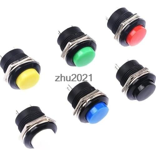 10pcs Momentary Push Button Switch 16mm Momentary 6A/125VAC 3A/250VAC Round Switches R13-507 BLACK RED GREEN WHITE BLUE YELLOW