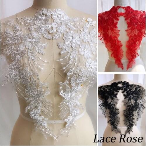 2Pcs 3D Flowers Sequins Embroidered Patch For Wedding Evening Dress DIY Floral Collar Mesh Sew On Patches Applique Costume Decor