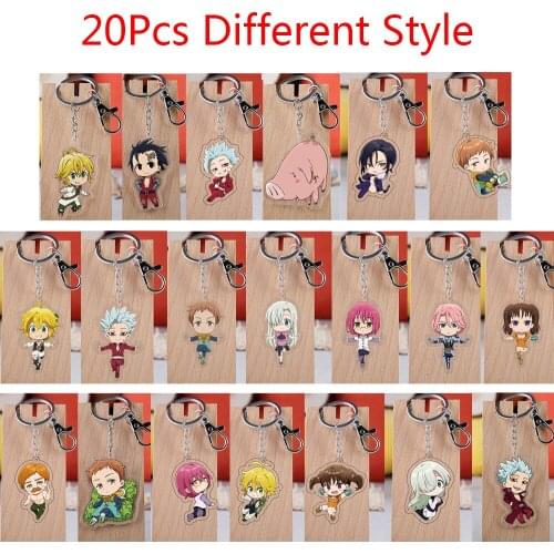 20Pcs Anime The Seven Deadly Sins Acrylic Keychain Meliodas Diane Ban Escanor Cartoon Figure Keyring Pendant Jewelry
