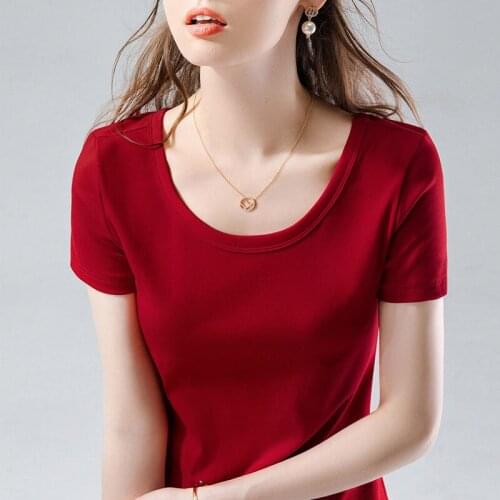 2021 High-quality European and American summer breathable short-sleeved soft pure cotton womens T-shirt