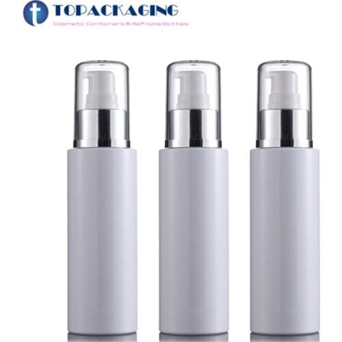 30PCS*100ML Lotion Pump Bottle White Plastic Shower Gel Essential Oil Cosmetic Container Shampoo Refillable Packing Sreum Vial