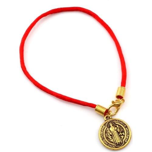 50pcs Antique Gold Saint Jesus Benedict Nursia Patron Medal Cross Alloy Charms Pendants Bracelet For Men & Ms Jewelry Gift C-85