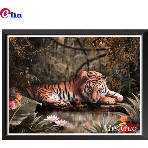 5D Diy Diamond Painting Full Square Round Animal Tiger Diamond Pictures Cross Stitch 3D Rhinestone Embroidery Decor
