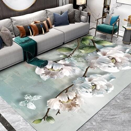 Alfombra Printed Flannel Area Rug Green Leaf Blue Flower Pattern Carpet Room Floor Printed Carpet For Living Room Bedroom & Home
