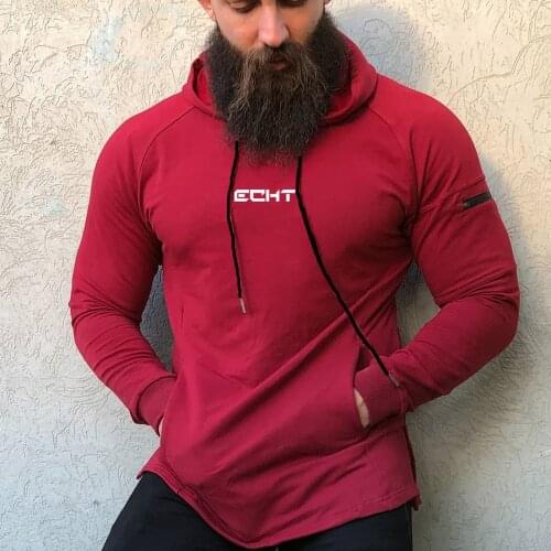 Brand Casual Hoodie Mens Cotton Red Sweatshirt Gyms Fitness Workout Pullover Autumn New Male Fashion Hooded Jacket Tops Clothing