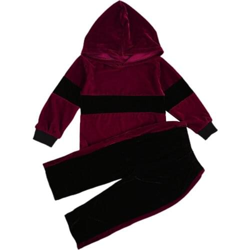Kids Baby Girls Velvet Set Long Sleeve Hoodie Hooded Sweatshirt Strip Pants Trousers Autumn Winter Children Clothes 2-7Y