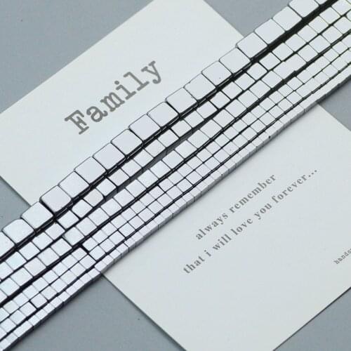 2 3 4 6mm Natural Hematite Stone Beads Cube Shape SIlveer Loose Spacer Beads for Jewelry Making DIY Bracelet Accessories 15