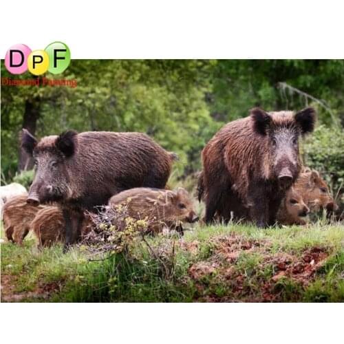 DPF Diy Diamond Painting Cross Stitch Embroidery Mosaic animal "Wild boar family" Full Square/Round Drill Rhinestones home decor