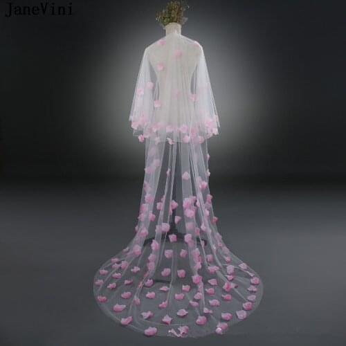 JaneVini Romantic White Cathedral Long Wedding Veils Cute Edge 3D Flowers Soft Tulle Bridal Veils Chic Women Wedding Accessories