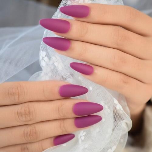 Violet Purple False Nail Tips Matt Solid Fake Nails Medium Length Finger Nails For Women Girls