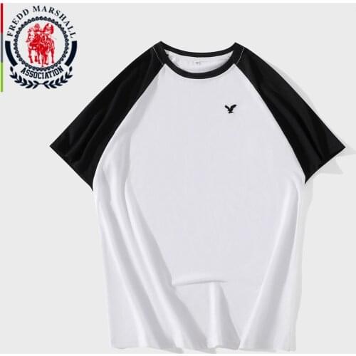 FREDD MARSHALL 2021 New Fashion Raglan Sleeve Casual T Shirt Men Summer Short SleeveEagle Embroidery Patchwork Tshirt Tops 363