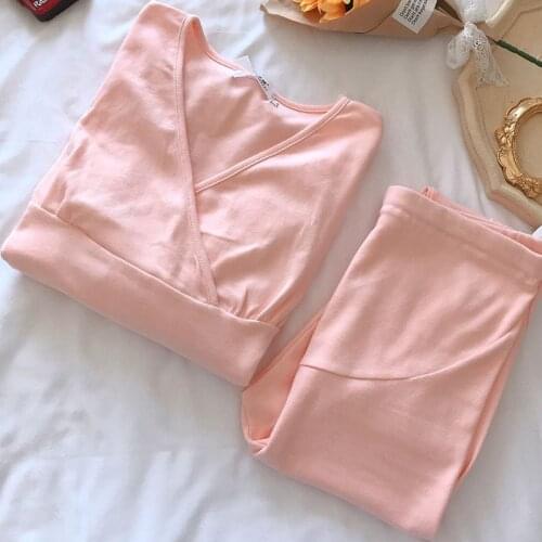 Fdfklak Cotton Maternity Nursing Sleepwear Spring Slim Breastfeeding Pajamas Suits Pregnancy Homewear Lounge Sleep Wear