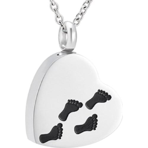 IJD0009 Hot Selling Footprint Engraved Heart Cremation Urn Necklace Hold Funeral Ashes Keepsake Lockets Pendant+Free Fill Kits