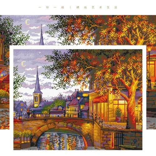 Kist de punto de cruz impreso Beautiful landscape painting of European city lights at night cross stitch kits