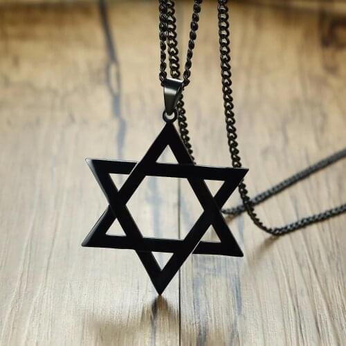 Classic Mens Star of David Pendant Necklace in Black Gold Silver Color Stainless Steel Israel Jewish Jewelry Free Chain 24 inch