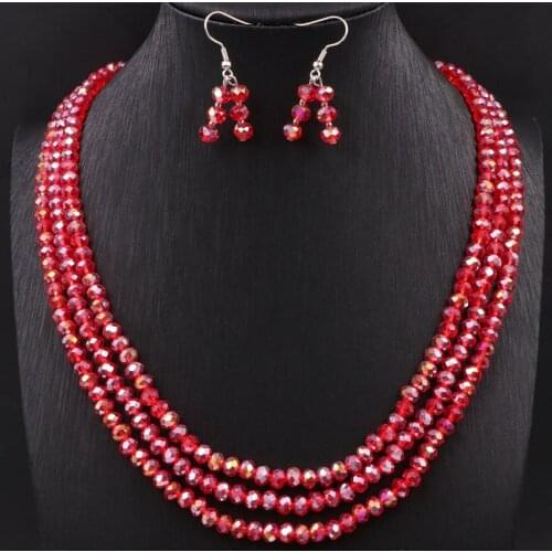 New Simple Temperament 5 Colors Crystal Necklace Earrings Jewelry Set Elegant Sets for Women Valentine Gifts Jewellery Sets A604