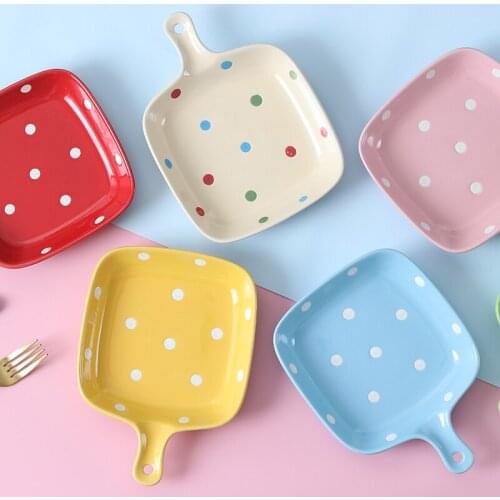 Creative wave point handle plate ceramic plate with handle snack plate dessert plate baking tableware American wave point plate