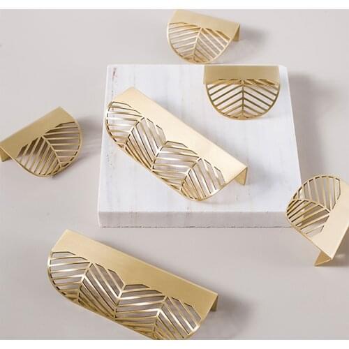 Leaf Shape Brass Gold Cabinet Pulls Furniture Handles Kitchen Door Handle Copper Drawer Pull Knobs Cupboard Handle