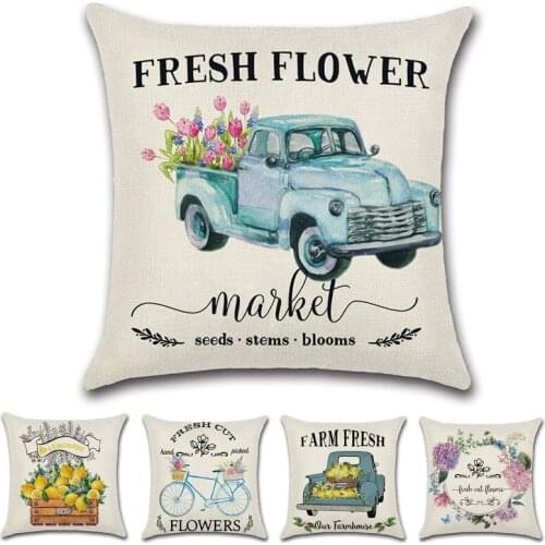Farmhouse Flowers And Fruits Linen Throw Pillow Case Flower Market Sofa Room Chair Car Decorative Cushion Cover 45x45cm