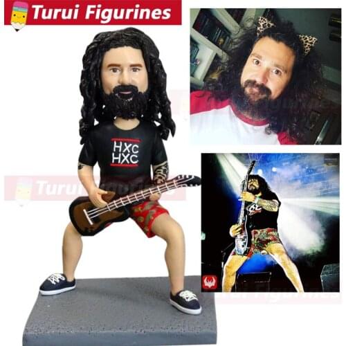 Men play guitar bass palyer cute funny figurines designed by Turui Figurines from china clay figurines suppliers mens mini statu