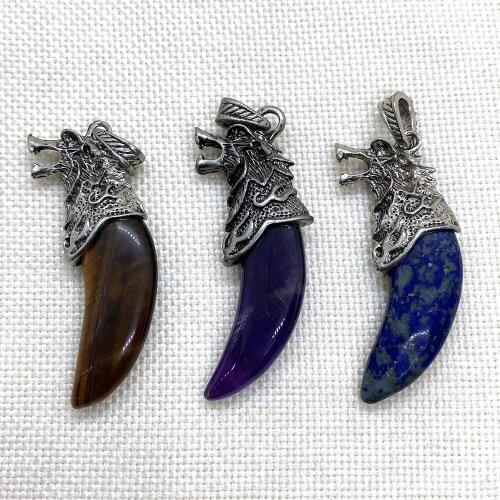 Natural Stone Moon Shaped Lapis Lazuli Tiger Eye Pendant Reiki Healing DIY Fashion Charm Jewelry Making Necklace Bracelet21x50mm