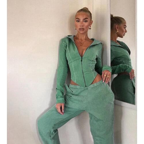 2021 New Spring Fashion Sexy Slim New Long-sleeved V-neck Casual Knitted Cardigan Zipper Top Waist Bag Hip Pants Two-piece Suit