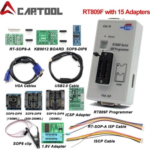Original RT809F Serial ISP Programmer with adapters +1.8v adapter+SOP8 test clip+EDID cable +ICSP bios obd2 universal programmer