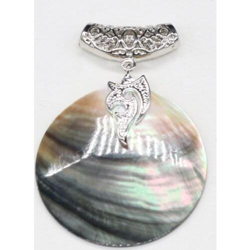 Natural Black Shell Pendants Exquisite Round Bling Pendant for Jewelry Making DIY Necklace Earring Accessories Lady Gift 50x50mm