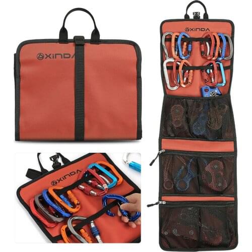 Portable Foldable Zipper Mesh Pouch Rope Bag Waterproof Climbing Mountaineering Tools Rope Carabiner Hanging Storage Outdoor Bag