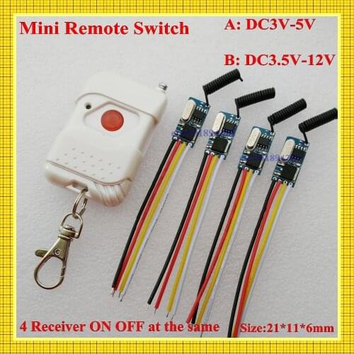 DC3.6V 3.7V 4.5V 5V 6V 7.4V 9V 12V RF RC Remote Controller Wireless Receiver RX Transmitter TX Light LED Lamp Power Remote ONOFF