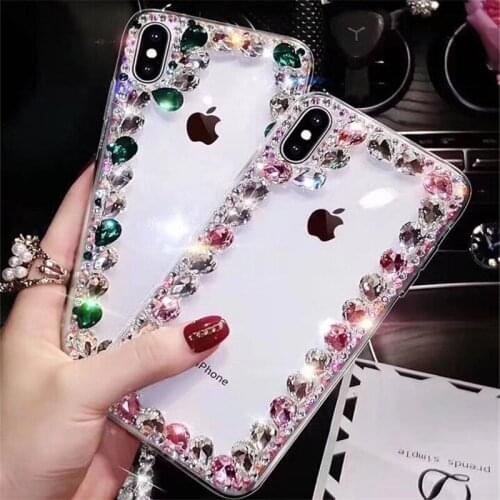 Luxury Fashion DIY Handmade Bling Crystal Diamond Edge Case Cover With Crystal Chain For Iphone 11 Pro XS Max XR X 8 7 6 6S Plus