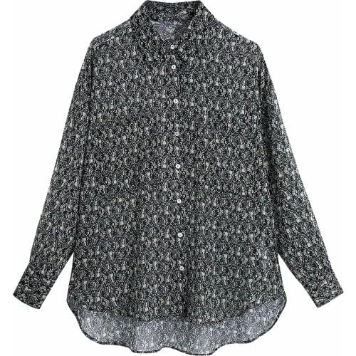 Za Women New Summer Autumn Retro Print Simple Style Loose Sleeve Lapel Big Size Shirt Casual Chic Irregular Shirt XITIMEAO