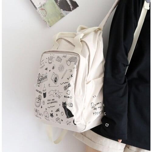 Bfuming Preppy Style Anti-theft Backpack Black White Women Backpack School Bag Teenager Girls School Backapcks Travel Bag
