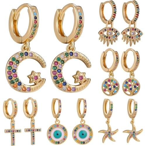 Multi Style Earrings Fashion Colorful Cubic Zirconia Earring Evil Eye Crosses Moon Shape Ear rings Jewelry Wholesale