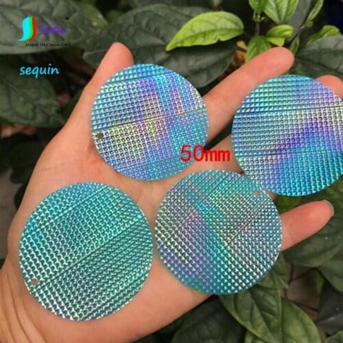 Diy Make Earrings Crafts Decoration Clothes Material 50mm 1-hole Uneven Grid Round Loose Blue Sequin S0284L
