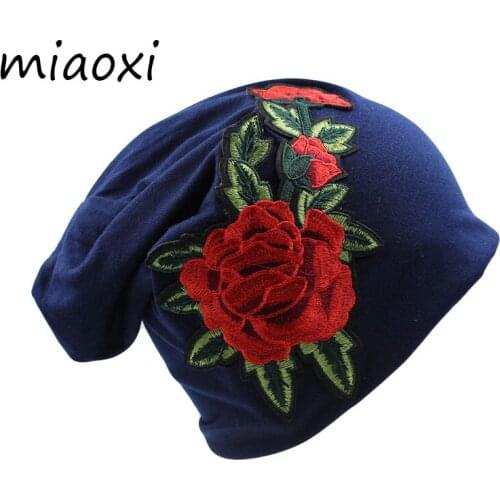 [miaoxi] New Fashion Women Rose Hat Fashion Adult Female Beanies For Ladies Autumn Warm Cotton Hat Caps Floral Bonnet Girls Cap