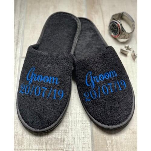 Custom luxury mens Slippers with name date weddng Slippers for best man bride groom groomsmen bridal married gift SPA slippers