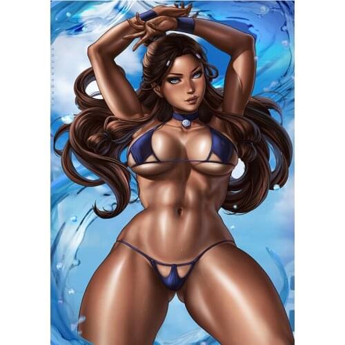 Blue Bikini Girl Canvas Art Posters and Prints Cartoon Anime Sexy Strong Woman Wall Pictures Paintings for Bedroom Decoration